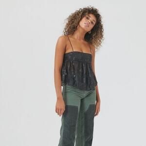 Urban Outfitters Black Satin Babydoll Cami Adjustable Straps Size M‎